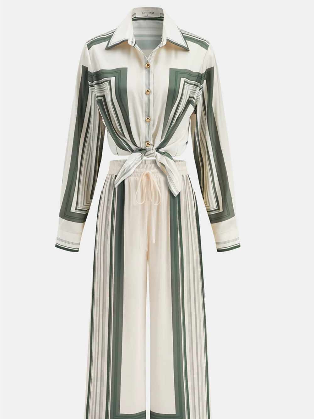 Commense Geometric Print Shirt & Wide Leg Pants Set - Large